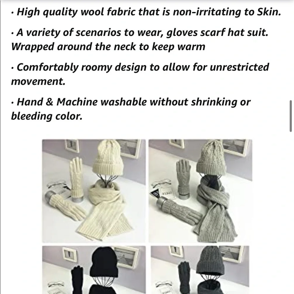 ✨White Scarf knitting wool Set Cold Weather Hat and scarves sets for women✨ - Picture 9 of 9